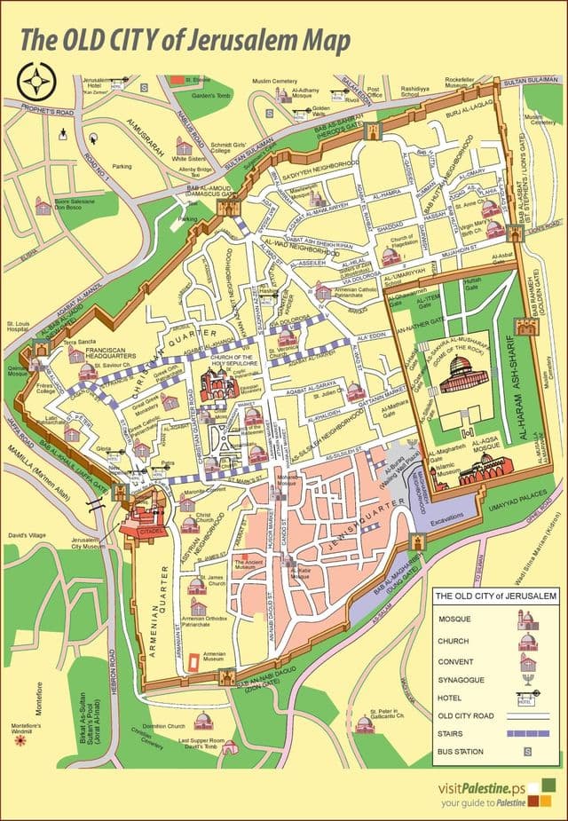 Mappa dei tour a piedi di Gerusalemme